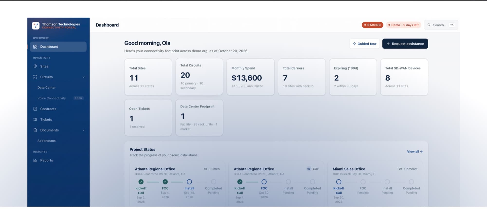 Thompson Technologies client portal dashboard