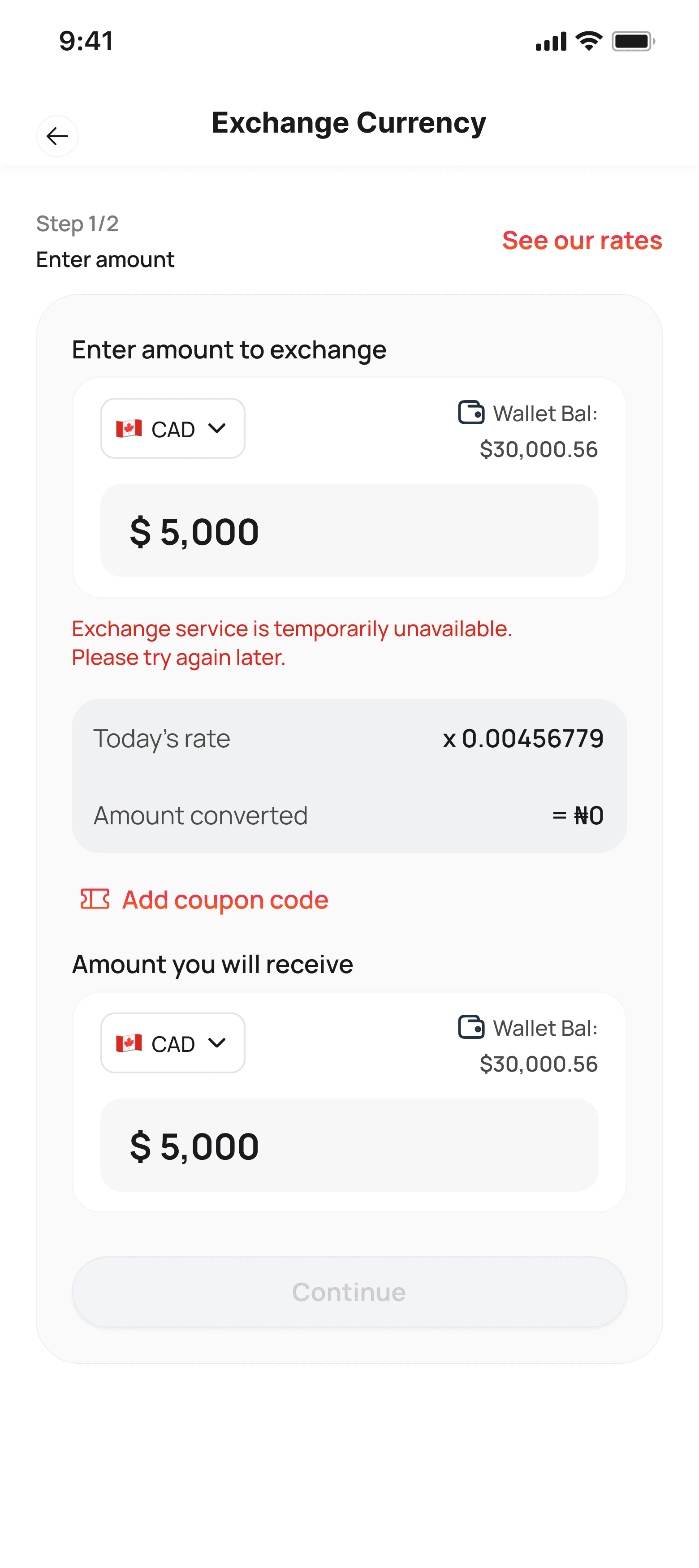 Exchange temporarily unavailable