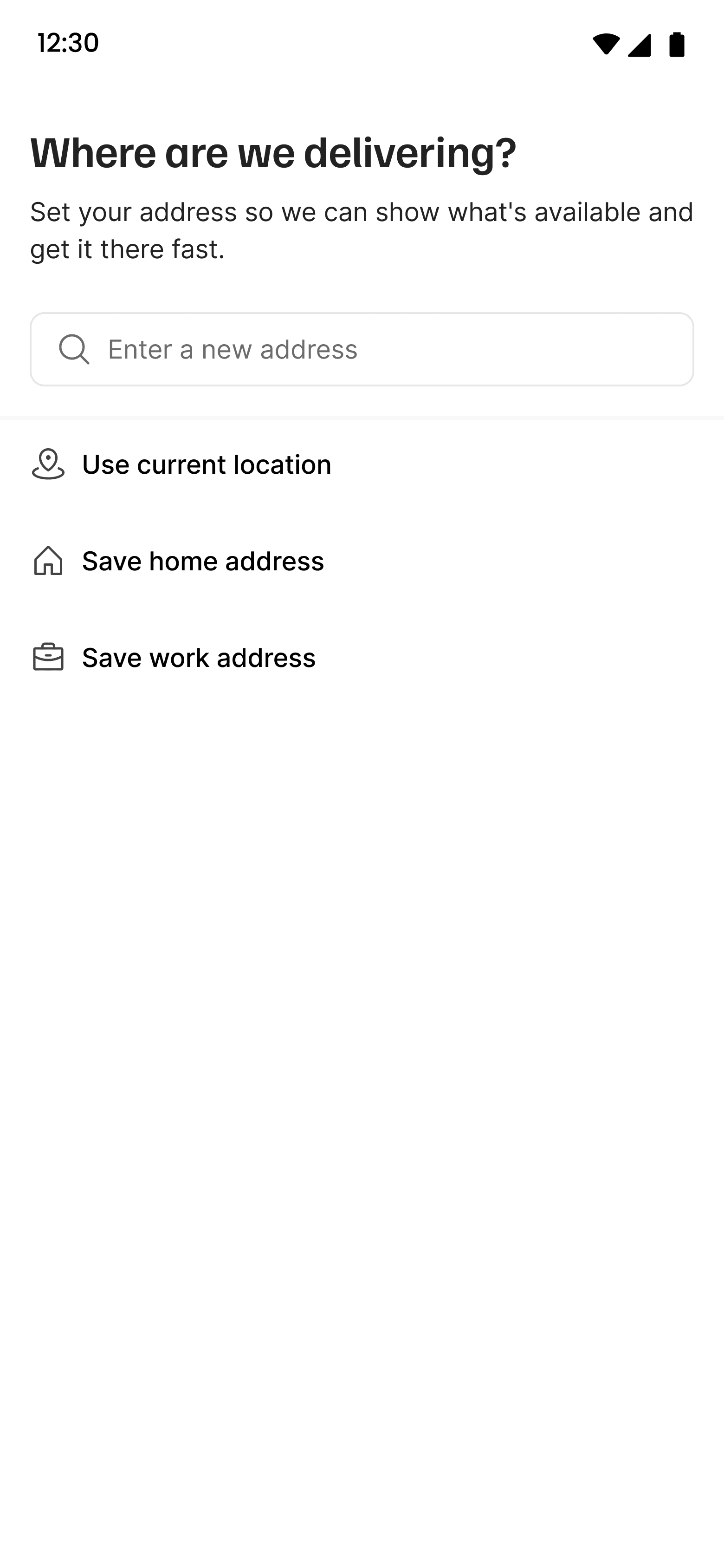 Where are we delivering address screen