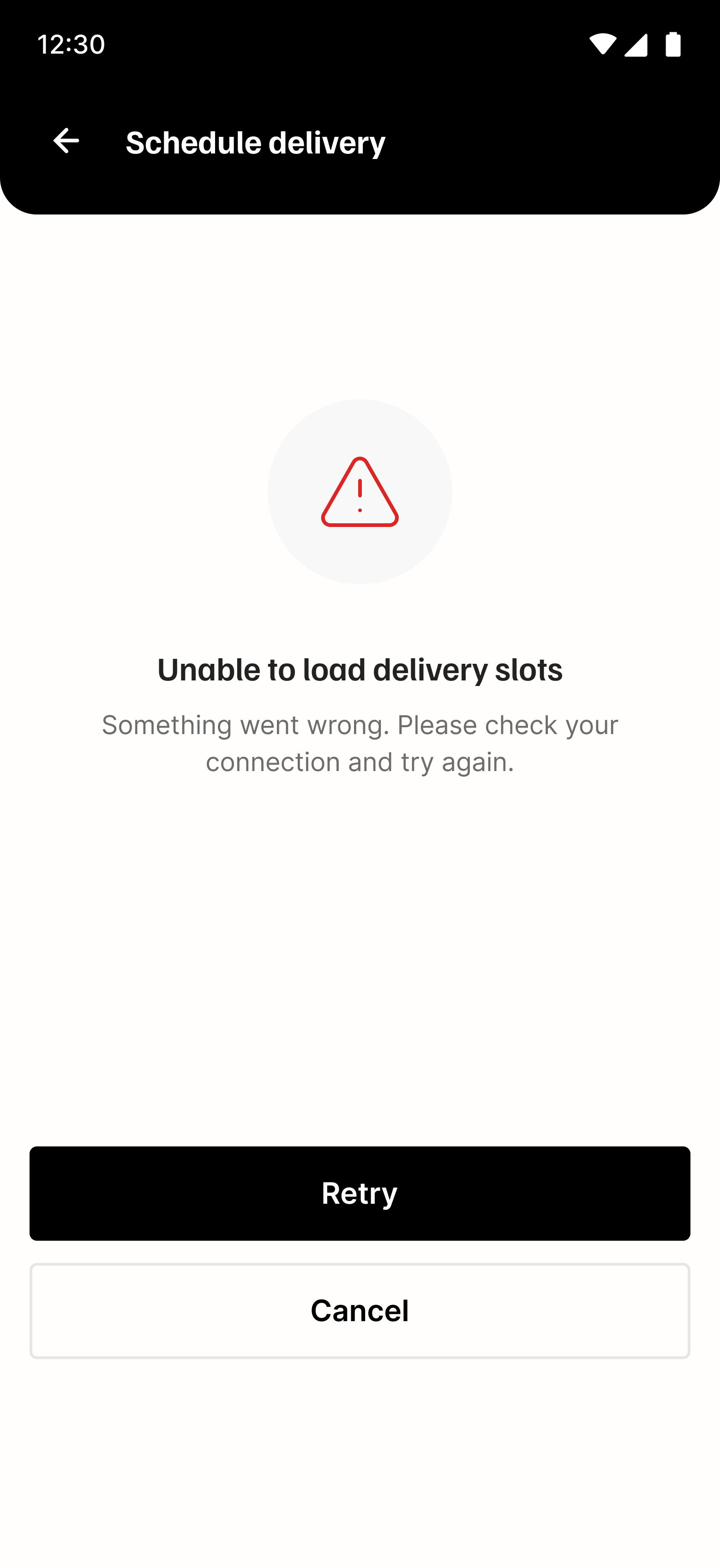Unable to load delivery slots error state
